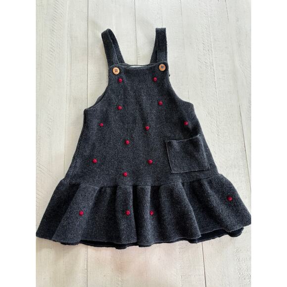Zara Girls Size 2/3 Gray Red Dot Cotton Wool Blend Pinafore - Picture 1 of 4